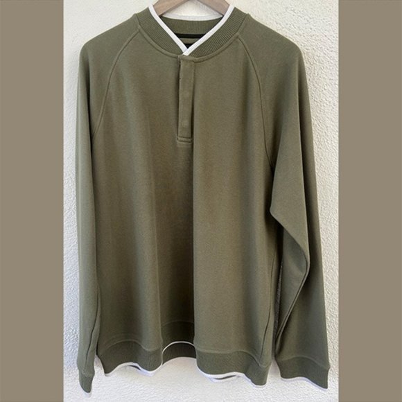 NWT Mens L Olive Button Top Pullover - Picture 1 of 2